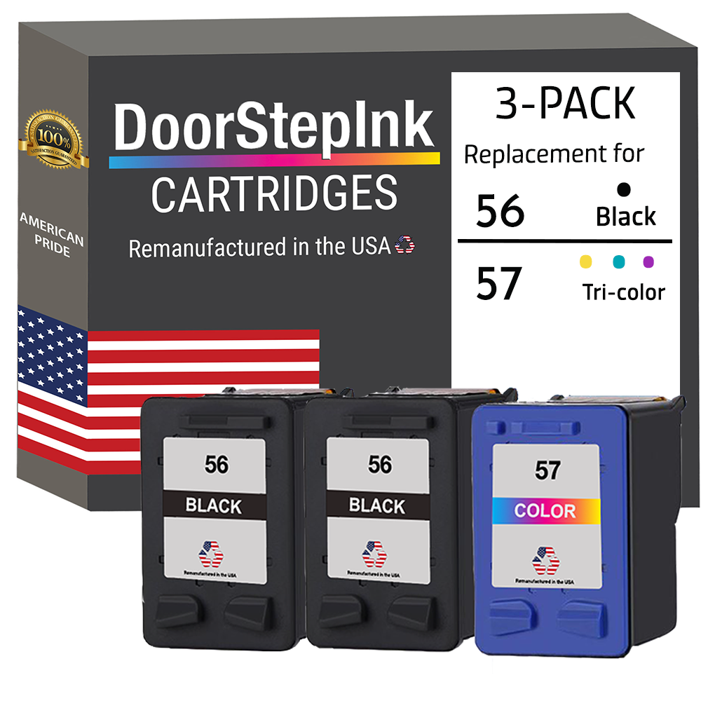 DoorStepInk Brand for HP 56 2 Black / 57 1 Color 3-Pack Remanufactured in the USA Ink Cartridges