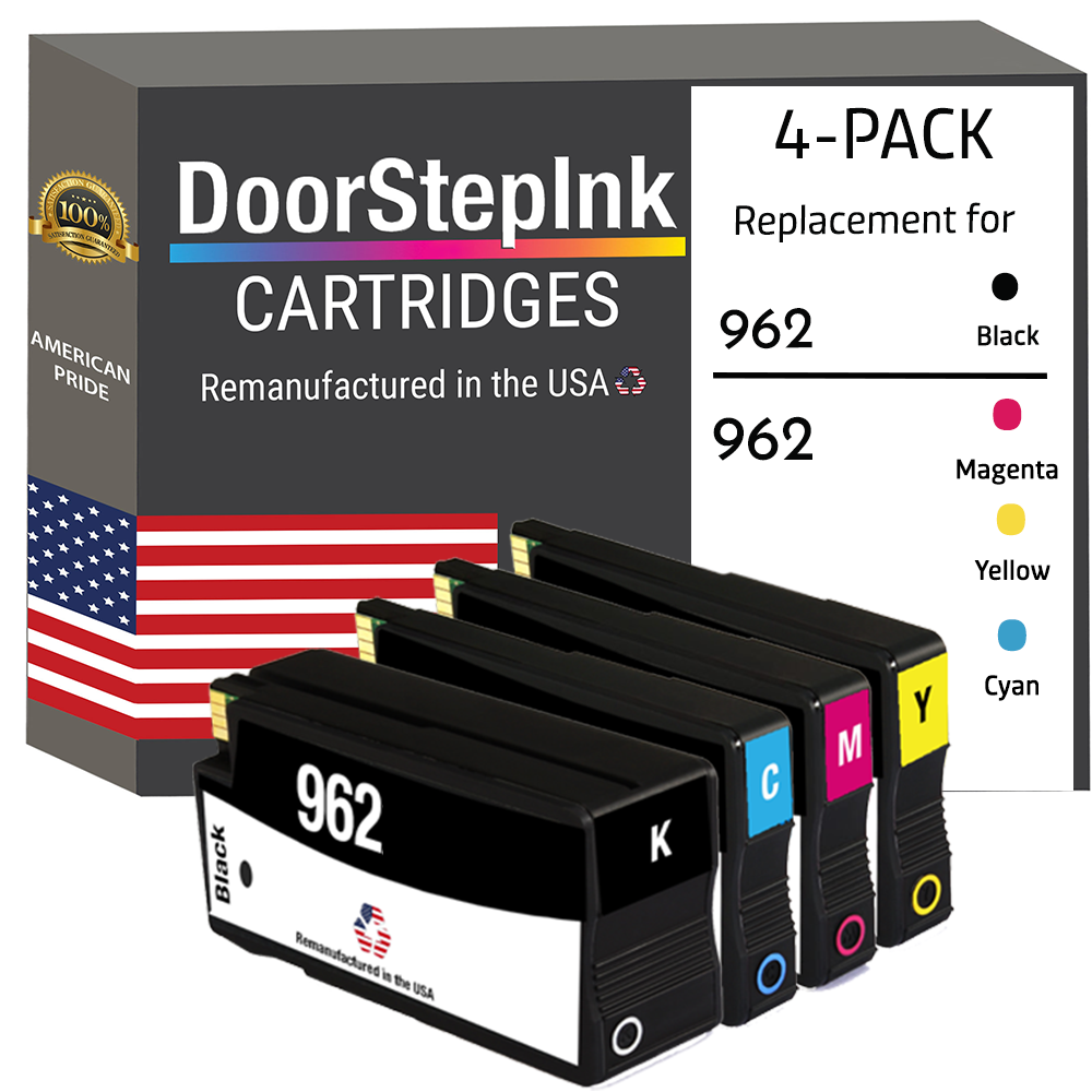 DoorStepInk Brand for HP 962 1 Black / 3 Color 4-pack Remanufactured in the USA Ink Cartridges