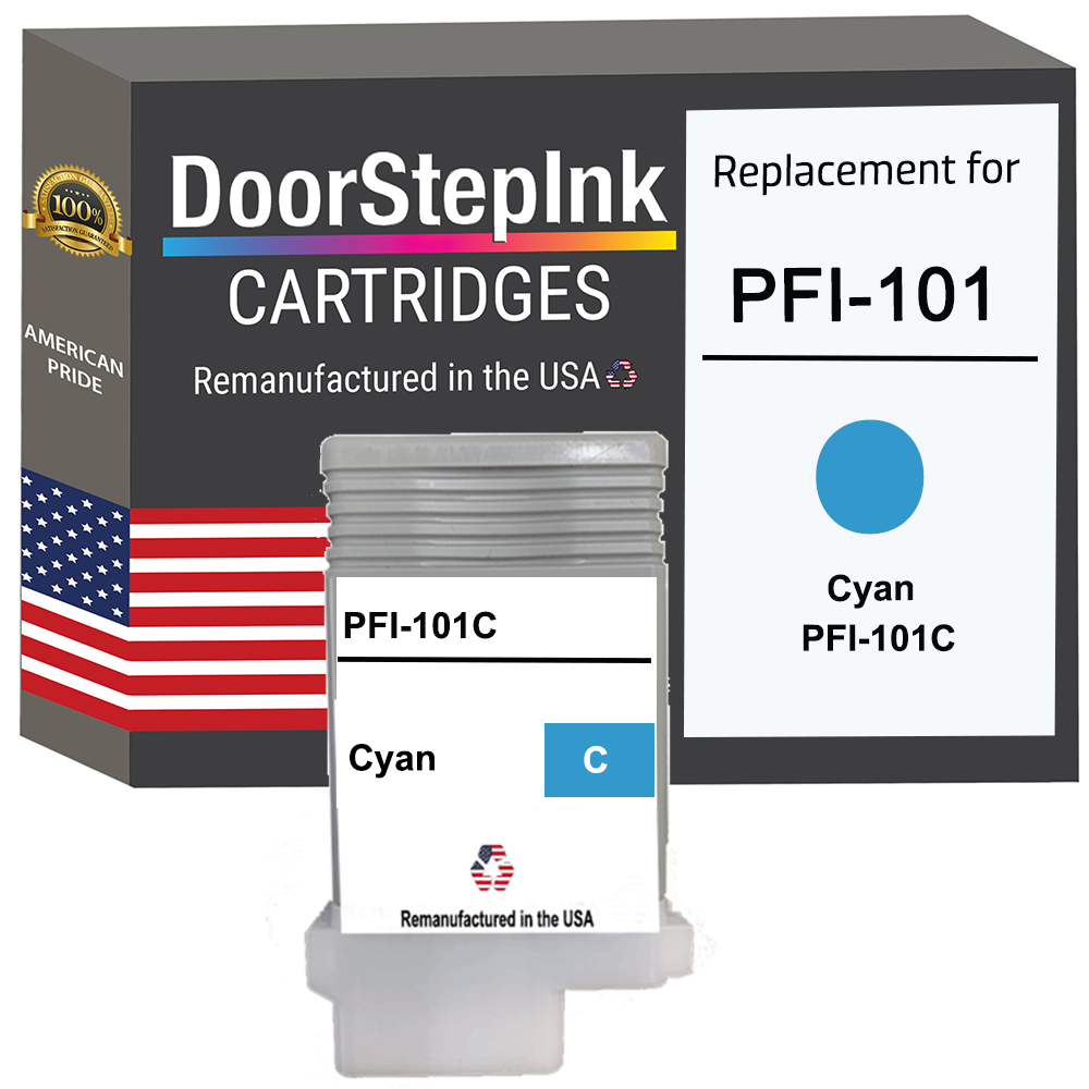 DoorStepInk Brand for Canon PFI-101 130mL Cyan Remanufactured in the USA Ink Cartridge
