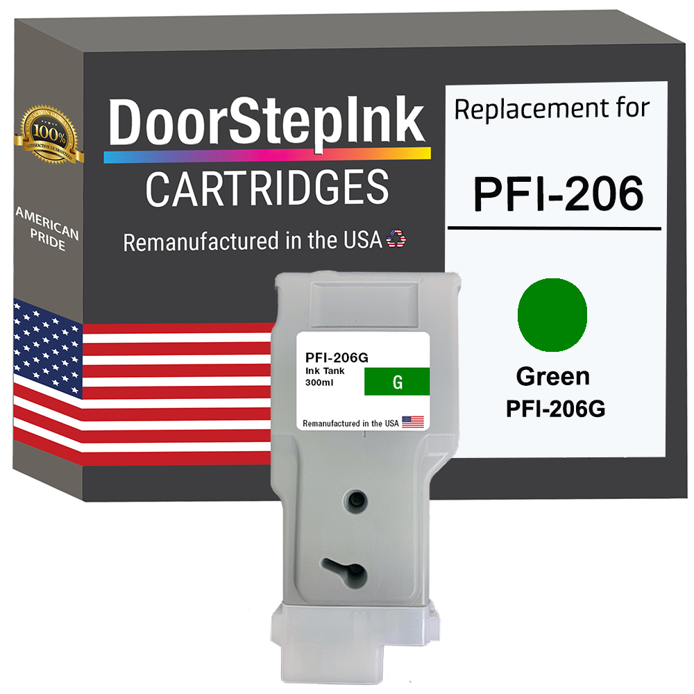 DoorStepInk Brand for Canon PFI-206 300mL Green PFI-206G Remanufactured in the USA Ink Cartridge