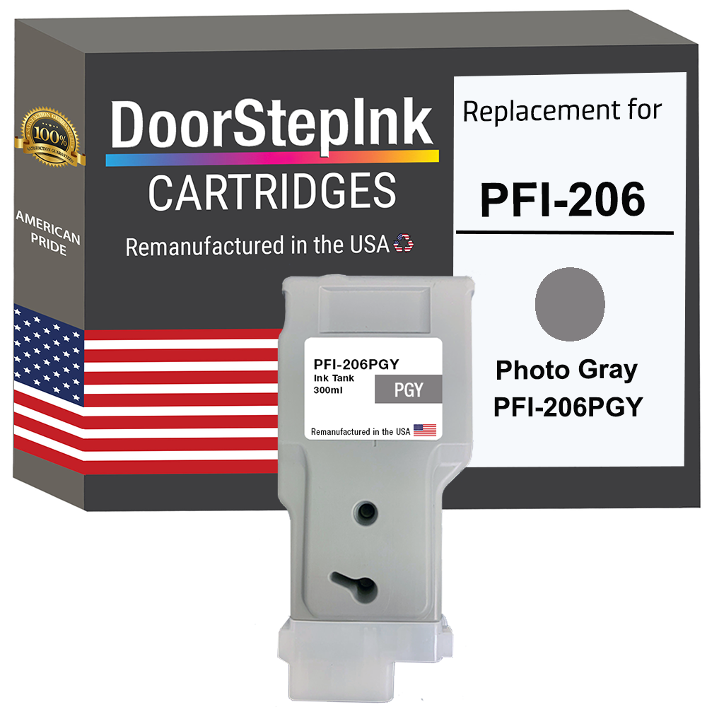 DoorStepInk Brand for Canon PFI-206 300mL Photo Gray PFI-206PGY Remanufactured in the USA Ink Cartridge