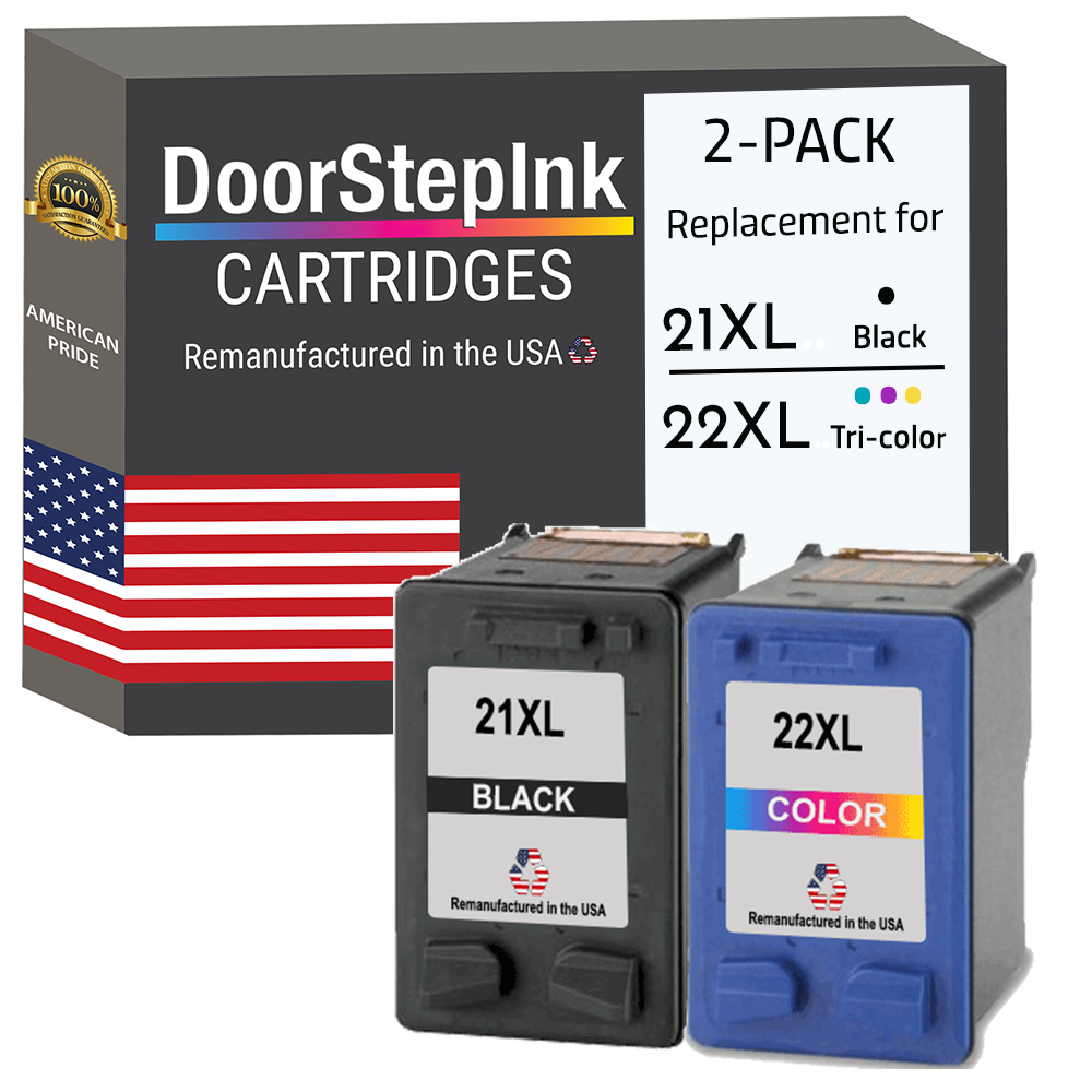 DoorStepInk Brand for HP 21XL Black / HP 22XL Color Combo Pack Remanufactured in the USA Ink Cartridges