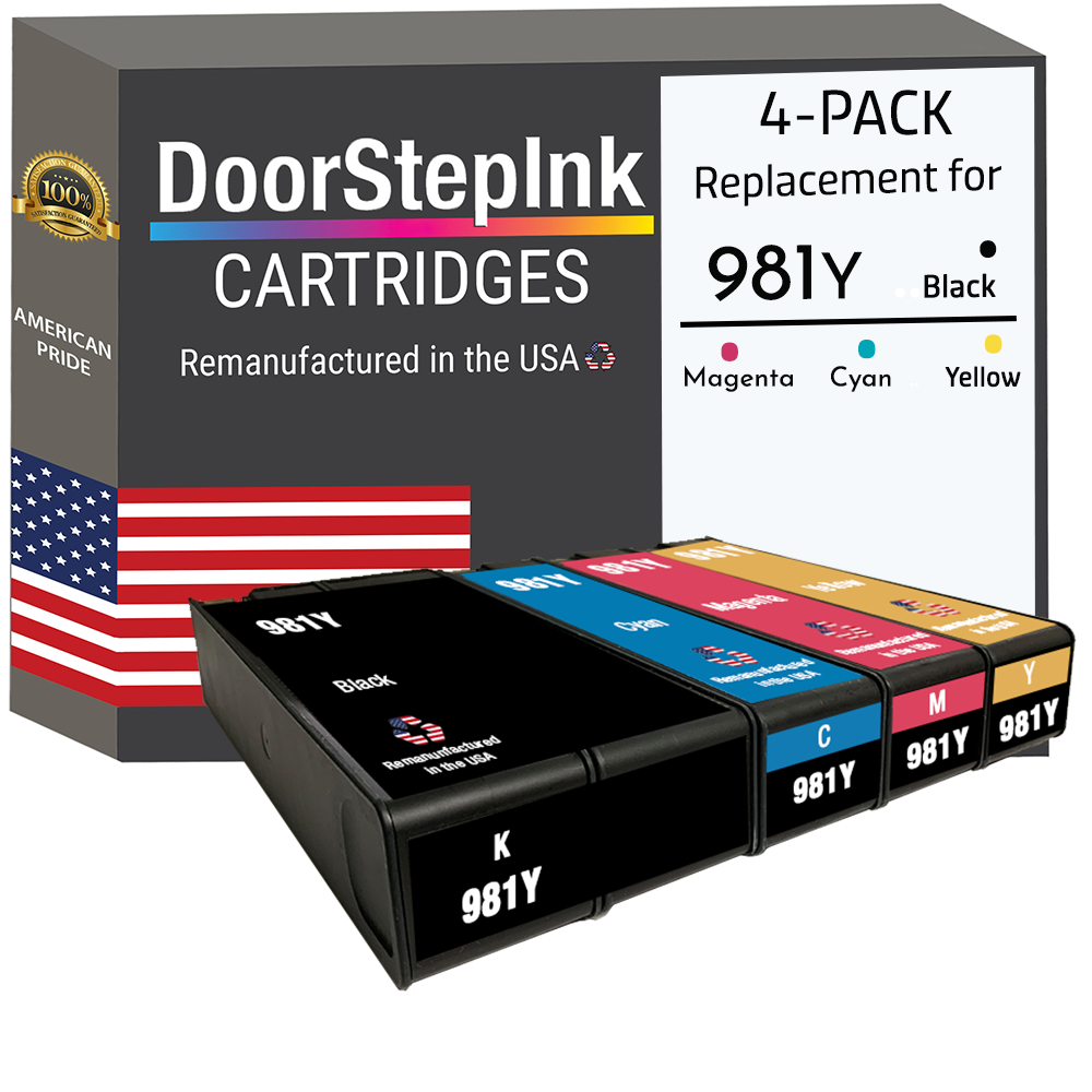 DoorStepInk Brand for HP 981Y 1 Black / 3 Color 4-pack Remanufactured in the USA Ink Cartridges